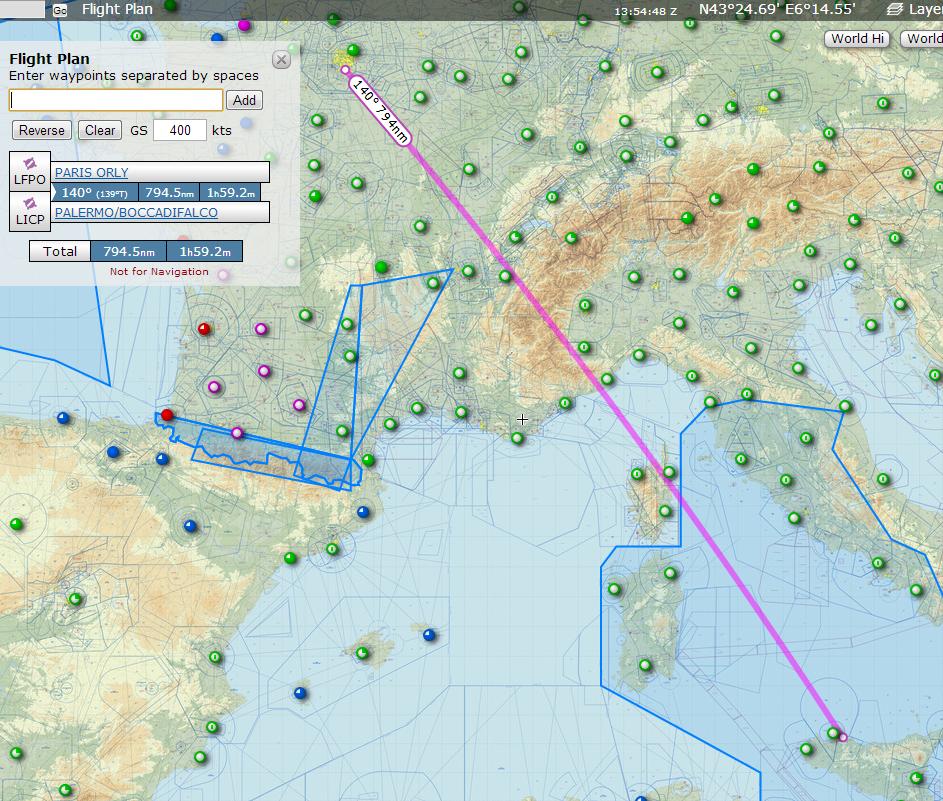 Image of the estimated flight plan